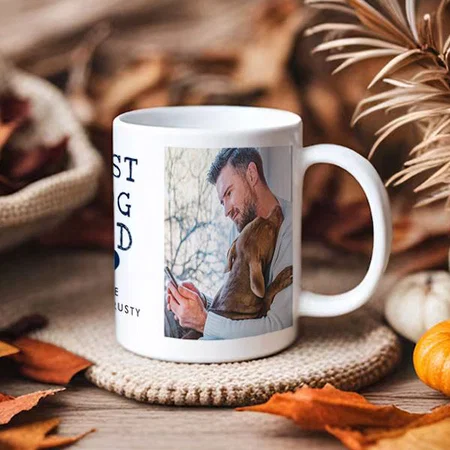 Modern Best Dog Dad Paw In Heart 2-Photo Customized Photo Printed Coffee Mug