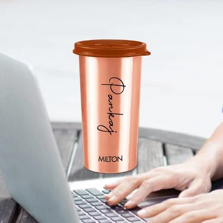 Customized MILTON Copper Drinking Water Tumbler with Lid, 1 Piece, 480 ml, Copper | 100% Leak Proof | Office | Gym | Yoga | Home | Kitchen | Hiking | Treking