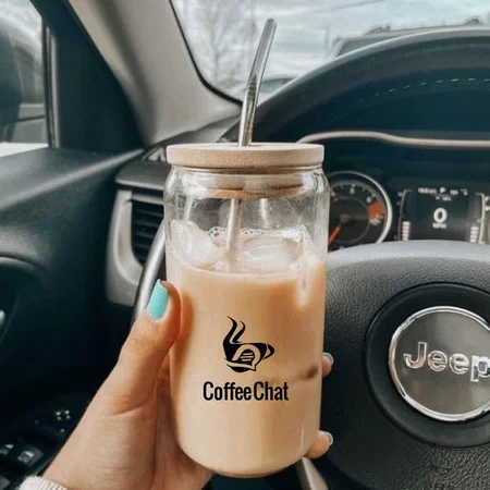Customized Glass Can Mug with Straw for Milk/Coffee/Green Tea Cup Set of 1-  510ml (Wooden LID CAN)