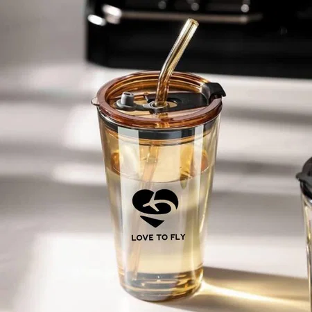 Customized Glass Coffee Sipper Mug with Straw and Lids for Iced Tea, Juice, Cocktail, Smoothies Cold &amp; Hot Drink Cups 400 ML