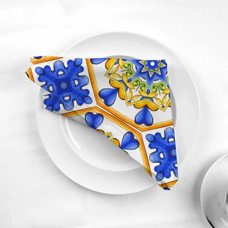 Italian Style, Tiles, Majolica All-Over Print Customized Full Print Cloth Napkin