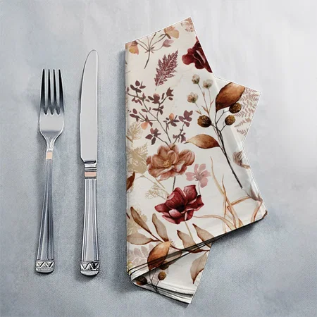 Fall Flowers and Leaves Watercolor Customized Full Print Cloth Napkin