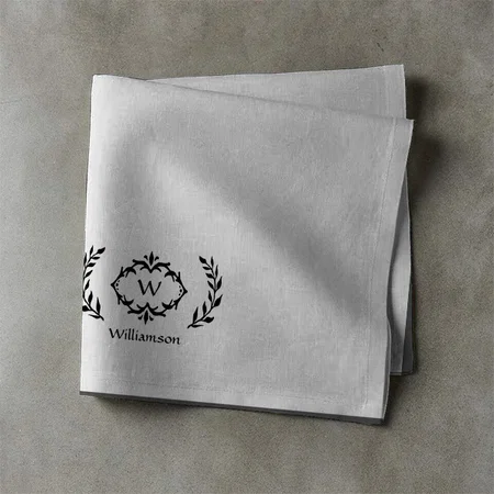 Monogram Elegant Dinner Fancy Wreath White Customized Full Print Cloth Napkin