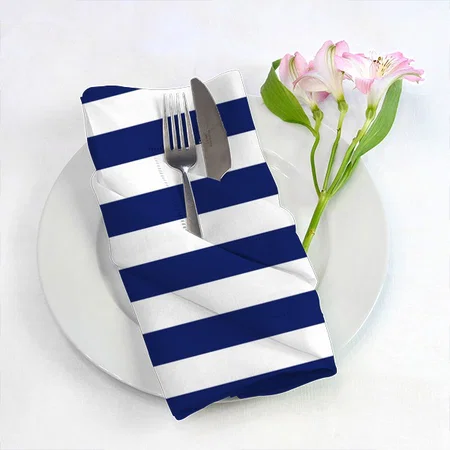 Navy Blue and White Stripe Pattern Customized Full Print Cloth Napkin