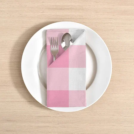 Pink and White Buffalo Check Customized Full Print Cloth Napkin