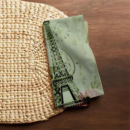Spring Mint Pink Floral French Paris Eiffel Tower Customized Full Print Cloth Napkin
