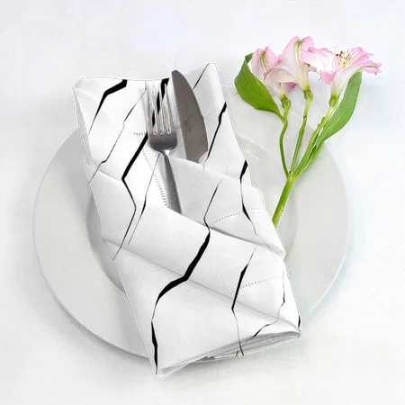 Modern Unique Black White Marble Pattern Customized Full Print Cloth Napkin