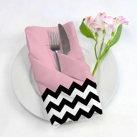 Black and White Zigzag Pattern, Chevron, Pink Customized Full Print Cloth Napkin