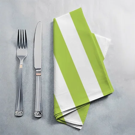 Green Stripes, White Stripes, Striped Pattern Customized Full Print Cloth Napkin