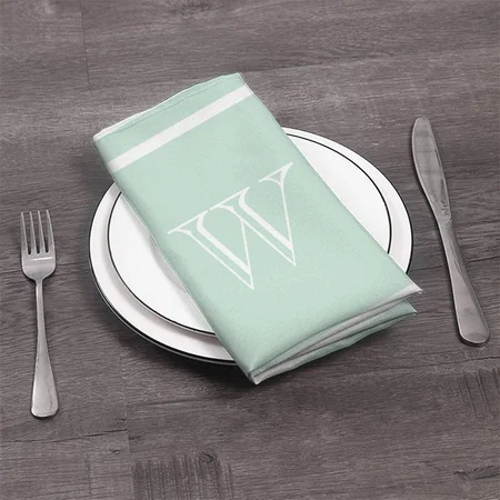 Seafoam Green White Framed Monogram Customized Full Print Cloth Napkin