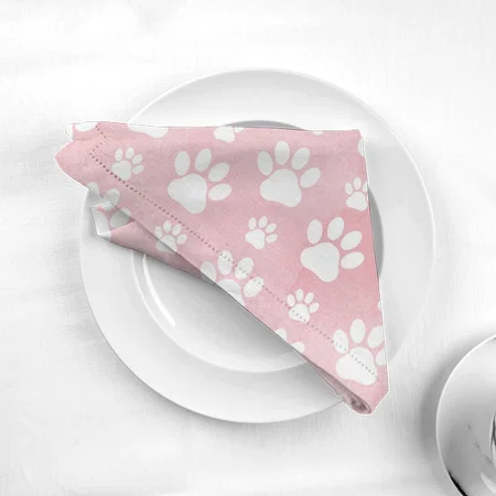 Pattern Of Paws, White Paws, Watercolors, Pink Customized Full Print Cloth Napkin