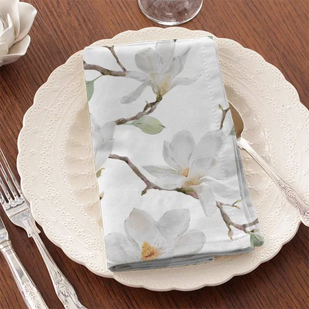 Hand Painted White Magnolia Customized Full Print Cloth Napkin