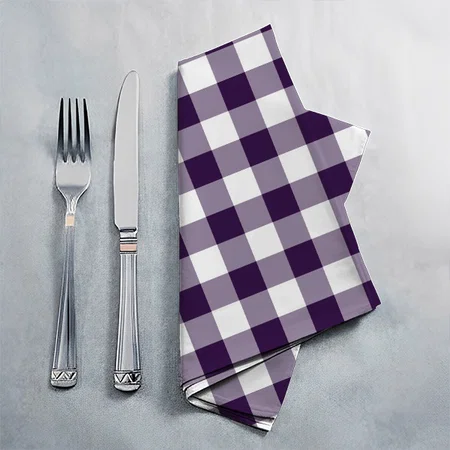 Purple and White Gingham Pattern Customized Full Print Cloth Napkin