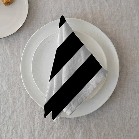 Black And White Stripes Modern Geometric Pattern Customized Full Print Cloth Napkin