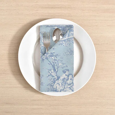 Vintage Blue Grey Toile De Jouy Printed Customized Full Print Cloth Napkin
