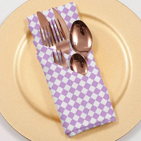 Purple White Checker Diamond Pattern Customized Full Print Cloth Napkin