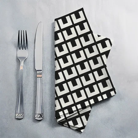 Retro Black White Geometric Mid Century Modern Customized Full Print Cloth Napkin