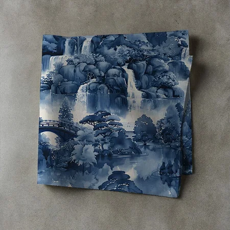 Japanese Water Garden In A Blue White Porcelain Customized Full Print Cloth Napkin