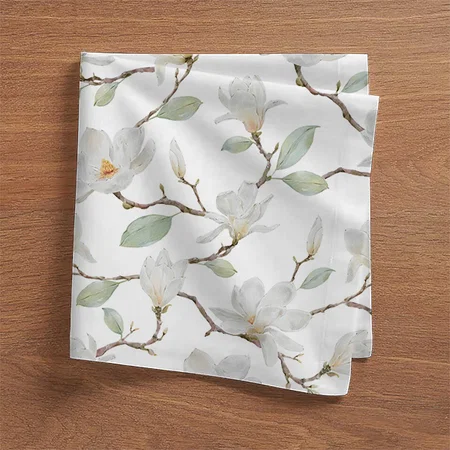 Hand Painted White Magnolia Customized Full Print Cloth Napkin