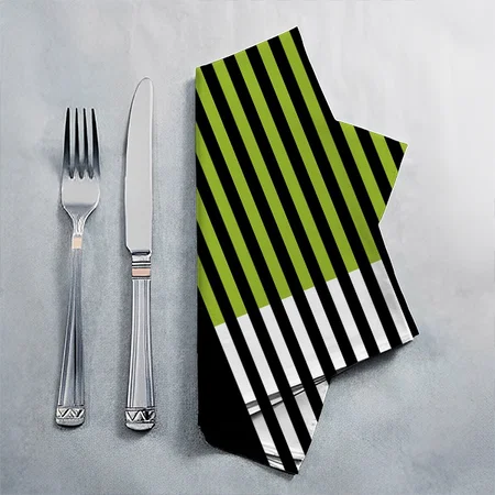Modern Color Block Striped Lime Green Black Customized Full Print Cloth Napkin