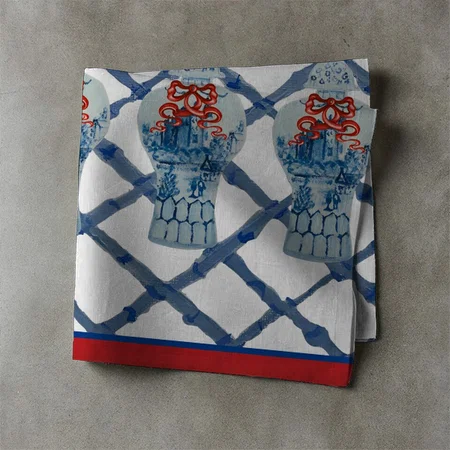 Christmas Painted Blue Ginger Jar  Customized Full Print Cloth Napkin