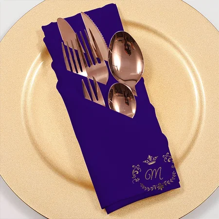 Purple Crown Crest Monogrammed Customized Full Print Cloth Napkin
