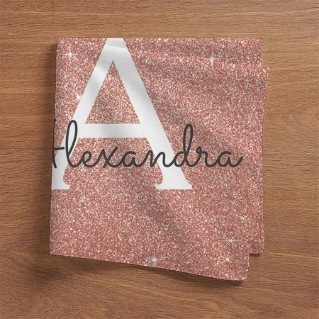 Rose Gold Sparkle Glitter Monogram Name Customized Full Print Cloth Napkin