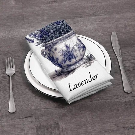 Lavender in Delft Blue Customized Full Print Cloth Napkin
