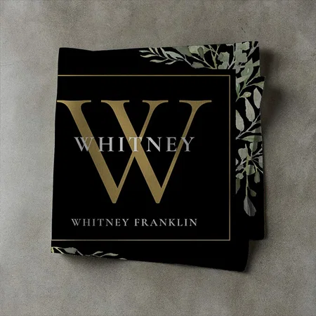 Gold Monogram Elegant Modern Greenery Black Customized Full Print Cloth Napkin
