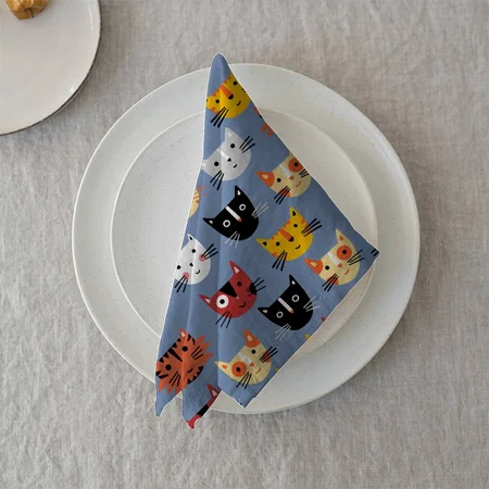 Cute Kitty Cat Blue Customized Full Print Cloth Napkin