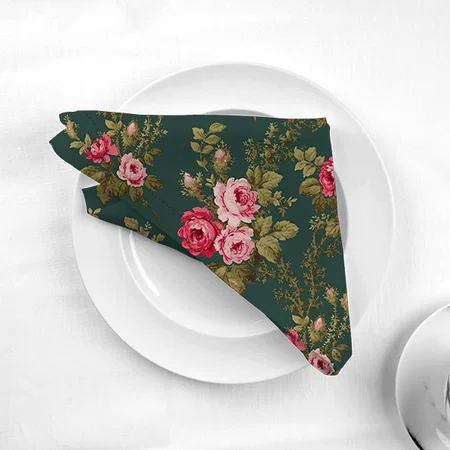 Elegant Vintage Pink Roses-Green Customized Full Print Cloth Napkin