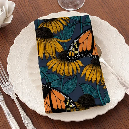 Monarch Butterfly On Yellow Coneflowers Customized Full Print Cloth Napkin
