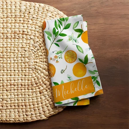 Orange Citrus Summer Floral Botanical Pattern Customized Full Print Cloth Napkin