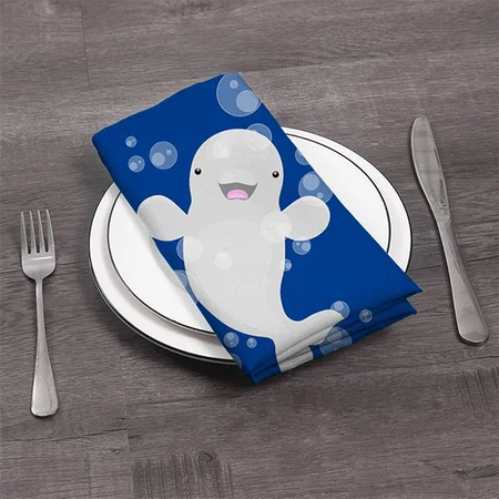 Cute Beluga Whale Bubbles Cartoon Illustration Customized Full Print Cloth Napkin