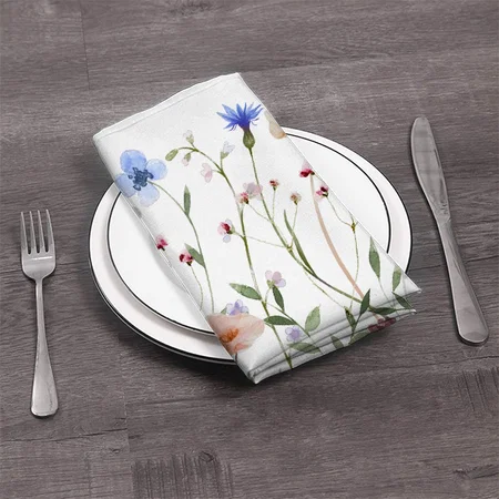 Watercolor Colorful Wildflower Meadow Customized Full Print Cloth Napkin