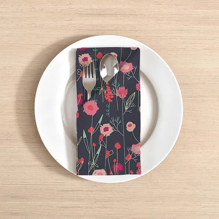 Boho Floral Pink Black Customized Full Print Cloth Napkin