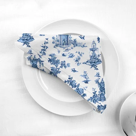 Vintage Fantastic Fountains and Trees Toile-Blue Customized Full Print Cloth Napkin
