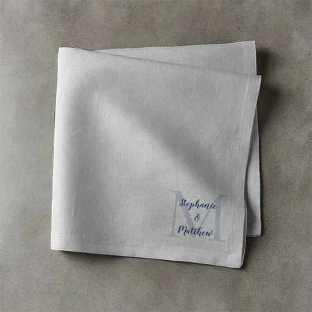 Couple Wedding Monogram Initial Names Modern Blue Customized Full Print Cloth Napkin