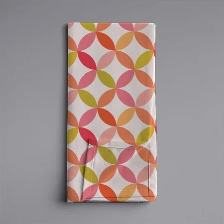 Mid Century Modern Pink Red Orange Circles Customized Full Print Cloth Napkin