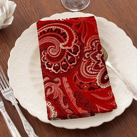 Red Boho Chic Retro Hippy Paisley Customized Full Print Cloth Napkin