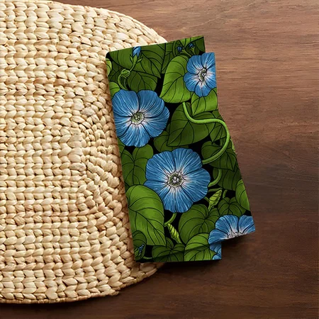 Morning Glory in Blue and Green Customized Full Print Cloth Napkin
