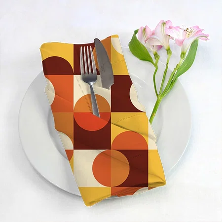 Mid Century Modern Half Circles Yellow and Orange Customized Full Print Cloth Napkin
