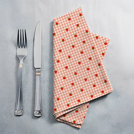 Strawberry & Gingham Check Customized Full Print Cloth Napkin