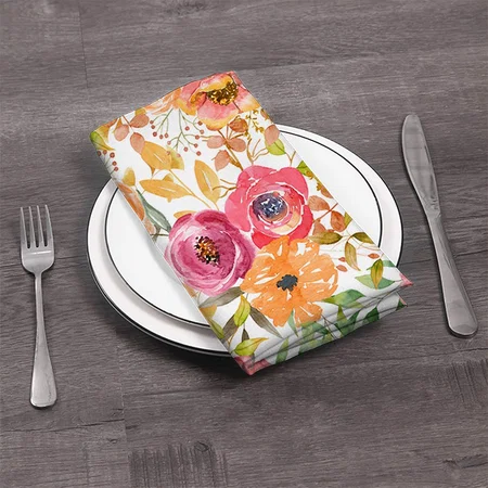 Botanical Fall Floral Watercolor Wedding Shower Customized Full Print Cloth Napkin