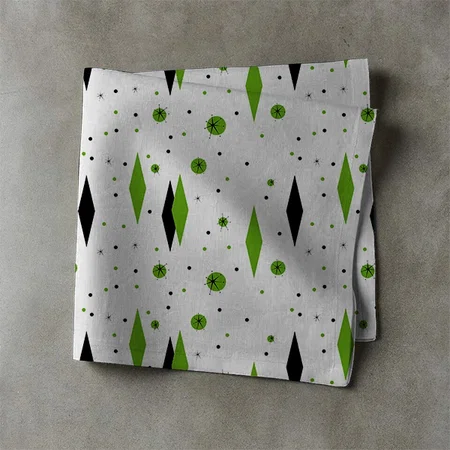 Retro Green Diamonds & Starbursts Customized Full Print Cloth Napkin