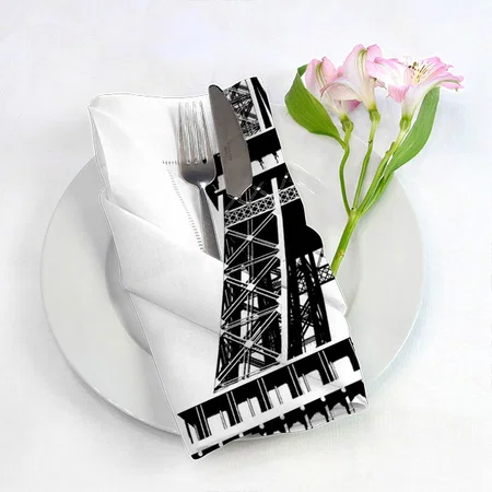 Black white Eiffel Tower Paris France Art Artwork Customized Full Print Cloth Napkin