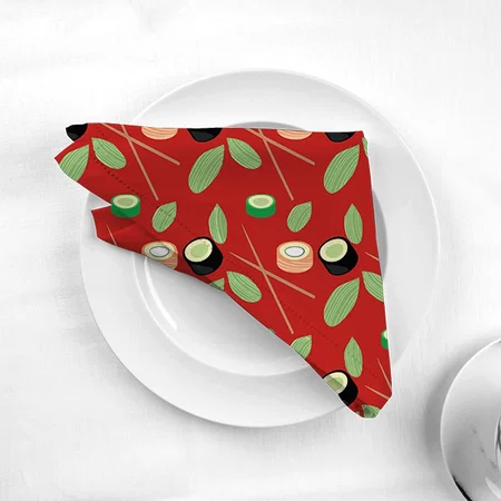 Sushi Hibachi Sushi Rolls and Chopsticks Customized Full Print Cloth Napkin