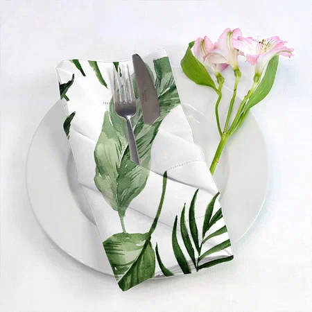 Tropical Monstera Summer Beach Elegant Wedding Customized Full Print Cloth Napkin