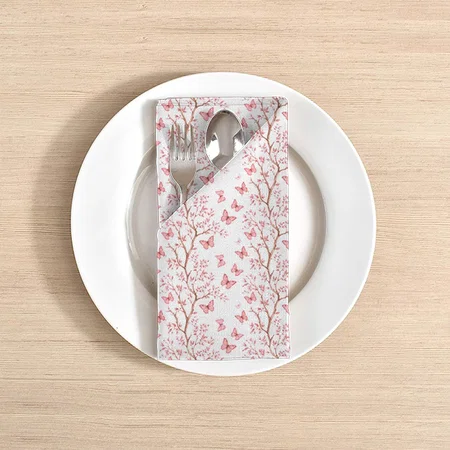 Blush Pink Ink Outlined Floral Customized Full Print Cloth Napkin