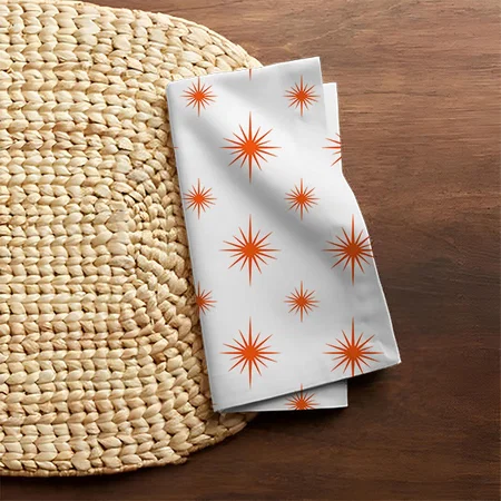 Orange Starburst Pattern Retro Mid Century Customized Full Print Cloth Napkin
